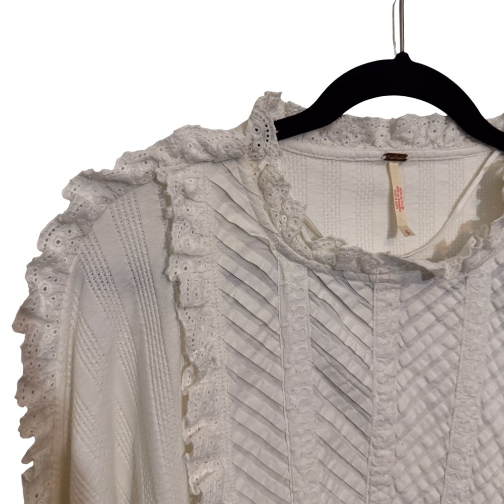 Free People Size Small White More Romance Top Blouse Boho Lace Long Sleeve - Picture 5 of 9